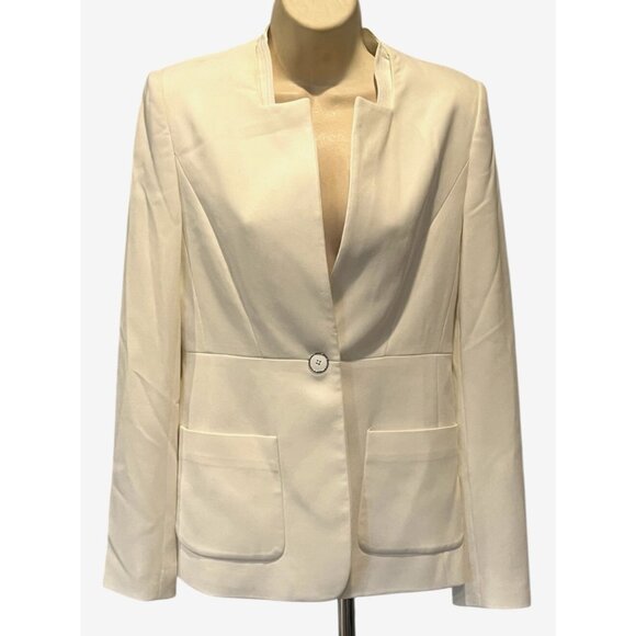 Elie Tahari White Cream One Button Pockets Blazer Jacket - Picture 3 of 14